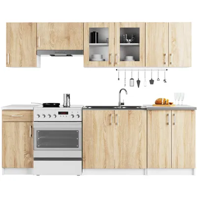 Produktbild von Küchenzeile LIMA 2.4m Modulares Weiß, Sonoma Eiche B240xH203xT44,5 cm