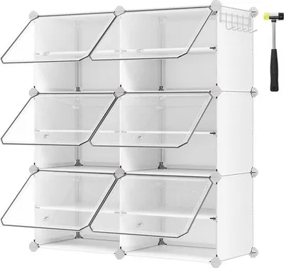 Produktbild von Famanu Schuhschrank 6 Fächer schmal mit Türen, Stahlrahmen Kunststoff - weiß LPC033W01