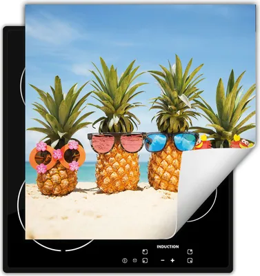 Produktbild von DarHaus Herdabdeckplatte 50x52 cm Anti Rutsch Matte Aufrollbar, Strand - Ananas