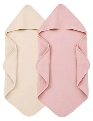 Productafbeelding van Set van 2 Babyhanddoeken met Capuchon van Mousseline Katoen