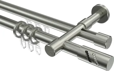 Produktbild von Interdeco Rundrohr-Innenlaufstange / Gardinenstange (Kombination) Edelstahl-Optik, Typ Prestige Zoena (Glitzerzylinder), 20 mm Ø 2-läufig, 540 cm
