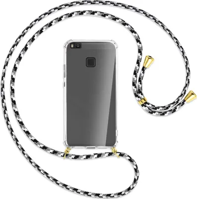 Produktbild von Handykette Backcover-Schutzhülle mit Band (Metall goldfarben) für Huawei P9 lite / G9 Lite - schwarz/grau/weiß