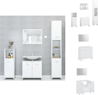 Immagine prodotto di vidaXL set di mobili da bagno 4 pezzi in legno bianco - Set di mobili da bagno