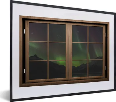 Produktbild von MuchoWow® MuchoWow® Gerahmtes Poster Aussicht - Berg - Aurora 40x30 cm - Poster mit zchwarzem Bilderrahmen - Bilderrahmen - Poster im Rahmen