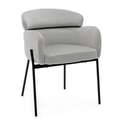 Produktbild von NEW HOME BOLZANO Stuhl, gepolsterter Esszimmerstuhl für das glamouröse Wohnzimmer mit Armlehnen – Hellgrau – moderne Samtmöbel