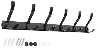 Produktbild von 3-in-1-Garderobenhaken – Schwarze Metallgarderobenhaken mit 18 Haken – Garderobenständer für Jacken, Mäntel, Taschen, Hüte und Schlüssel – Wandmontage für Kleiderschrank, Flur und Badezimmer