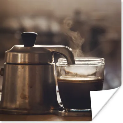 Produktbild von MuchoWow® Poster Eine kleine Kaffeekanne mit zwei Tassen Kaffee 75x75 cm - Wand Dekoration