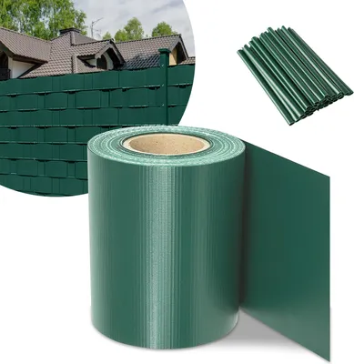 Zdjęcie produktu dla Izrielar 1 rolka folii PVC zapewniającej prywatność, 50 m x 19 cm, z 40 klipsami mocującymi do ogrodzenia ogrodowego lub balkonu, kolor zielony