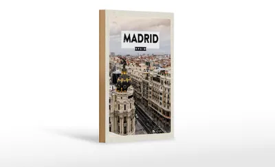 Produktbild von Holzschild Reise 12x18cm Madrid Spanien Reiseziel Architektur