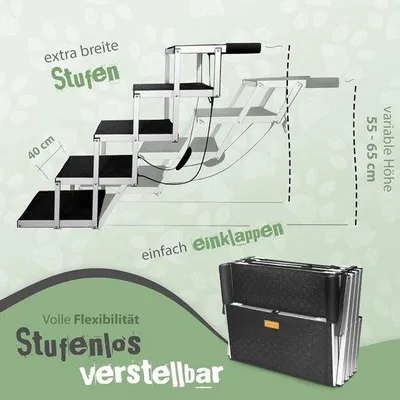 Produktbild von Hundetrapp für Auto 65 cm - extra stabil 5 Stufen Hundelaufstieg bis 70 kg - klappbarer Hundetrapp für kleine und große Hunde, Autohundetrapp, inkl. Hundehelling.