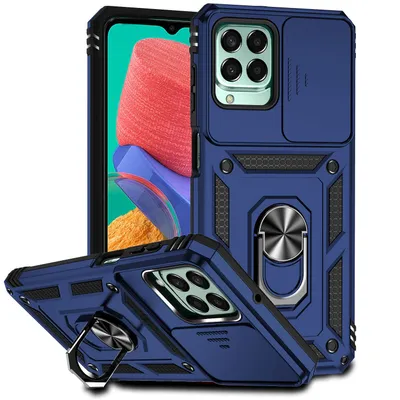 Obrázek produktu pro Pouzdro pro Samsung Galaxy M33 dvouvrstvé pouzdro s posuvným krytem kamery a prstencovým stojánkem modré