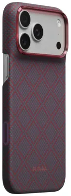 Productafbeelding van PITAKA Edge Case Argyle MagSafe hoesje voor iPhone 18 Pro Max / 17 Pro Max, blauw-rood