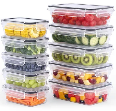 Immagine prodotto di Contenitori per alimenti con coperchio - Privi di BPA - A prova di perdite - Adatti al lavaggio in lavastoviglie - Adatti al microonde - Impilabili - 1 litro x 5 pezzi + 0,52 litri x 5 pezzi - Contenitori per alimenti