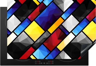Produktbild von KitchenYeah© Herdabdeckplatte Mondrian - Regenbogen - Kunst - Muster , 76x51cm, Küche Deko, Glaskeramikkochfeld Herdabdeckung, Abdeckplatte fùr Kochfeld