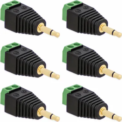 Produktbild von 6X Klinken Stecker 3,5 mm Adapter > Terminal Block 2-Pin Schraub Klemmen Vergoldet