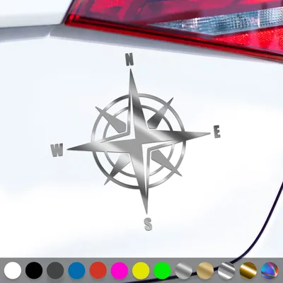 Produktbild von PantherPixel Windrose Aufkleber Kompass Berge Reisen Camping Sticker Auto Geschenkidee Farbe Chrom-Silber