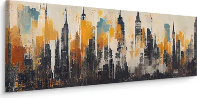 Produktbild von Panoramabild Canvas moderne Stadt Malarei Abstraktion Wandbild Wanddeko Br. 145 cm x Hö. 45 cm