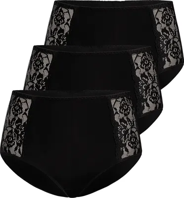 Produktbild von Teyli 3er Pack: Hohe Taille Baumwollslip mit Spitze Loren Female 140-3 schwarz XS
