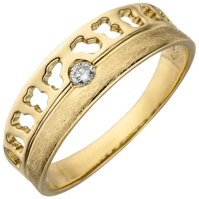 Produktbild von Gr. 58 - Damen Ring 585 Gold Gelbgold eismatt 1 Diamant Brillant 0,05ct. Diamantring