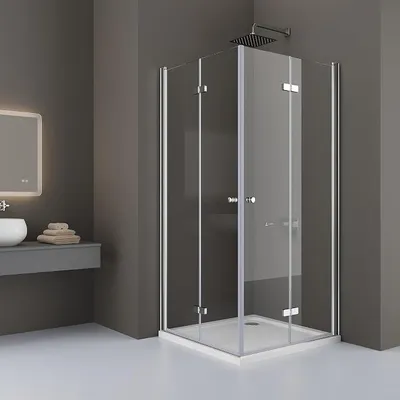 Produktbild von Duschkabine Eckeinstieg 90x90x185 cm Silber – Doppel Falttür 180?, 6mm ESG Sicherheitsglas, ohne Duschwanne