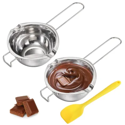 Produktbild von Wasserbad Schmelzschale 500ml Edelstahl 2er Set mit Silikon Spatel
