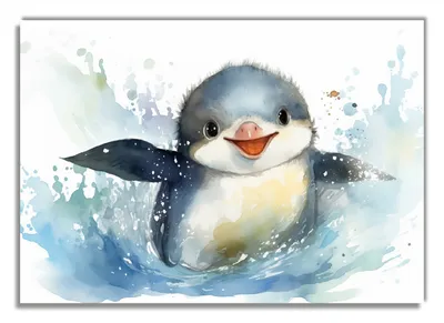 Produktbild von Wallario Premium Glasbild, freischwebende Optik, kräftige Farben, Größe 100 x 70 cm Motiv Pinguin in Aquarell