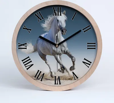 Produktbild von Holzuhr 20fi cm wanduhr - schwarze Spitzen - weißes Pferd in Galopp