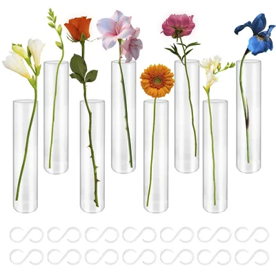 Image de Ensemble de 8 pots de fleurs en verre avec crochets 15cm