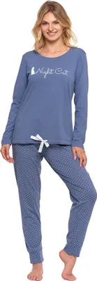 Produktbild von Moraj Damen Schlafanzug lang Pyjama Nachtanzug Baumwolle 5800-003, Blau, 3XL