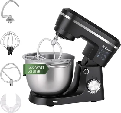 Produktbild von LLIVEKIT 1500W Küchenmaschine, 5,2L Edelstahl-Rührschüssel, Multifunktional Haushalts-Backgerät