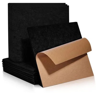 Produktbild von Selbstklebende, quadratische Akustikpaneele, 12er-Pack | Hochdichtes, schallabsorbierendes Material für Wände, Decken, Holz und Türen – Akustikpaneele, Schallschutzplatten, Akustikmatten, 30 x 30 x 0,9 cm, schwarz