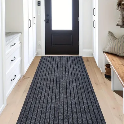 Image de Tapis de sol lavable, antidérapant, avec dos en caoutchouc, idéal pour retenir la saleté, couleur grise, dimensions 40 x 100 cm