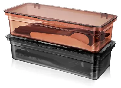 Produktbild von 2-teiliges Besteckorganizer-Set mit transparentem Deckel aus lebensmittelechtem Kunststoff