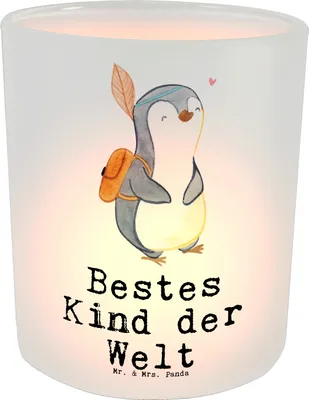 Produktbild von Mr. & Mrs. Panda glas kerzenhalter Pinguin Bestes Kind der Welt - Transparent - Geschenk, Kerzen Windlicht, Liebling, Geschenkidee, Kerzenglas, Kids, Teelichthalter, aus
