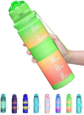 Produktbild von Kinderwasserflasche 500ml lekvrij, 1L Sportflasche, -freie Tritan Wasserflasche mit Zeitmacher für Mädchen, Jungen, Schule, Sport.