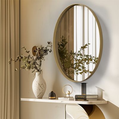 WISFOR nástenné zrkadlo oválne, moderné zrkadlo dekoratívne zrkadlo so zlatým rámom, make-up zrkadlo kúpeľňové zrkadlo obývacia izba kúpeľňa predsieň, sklo