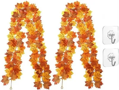 Produktbild von Herbstkranz 175 cm - Kunstliche Eichenblätter Girlande - Hangende Herbstdekoration für Thanksgiving - Herbstschmuck mit Lianen und Blättern