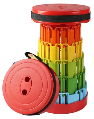 Zdjęcie produktu dla Okrągły stołek teleskopowy – składany stołek kempingowy – zestaw 2 sztuk – regulowana wysokość 9–43,5 cm – nośność 200 kg – średnica siedziska 25 cm – tworzywo PP – kolor F