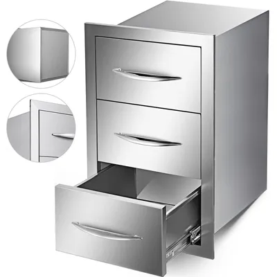 Obrázek produktu pro úložné zásuvky pro gril – venkovní kuchyňské zásuvky – úložné prostory – výsuvné zásuvky – úložný prostor pro venkovní kuchyňský ostrov – nerezová ocel