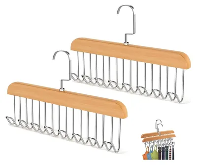 Holz-Organizer mit 8 drehbaren Haken, 2 Stück