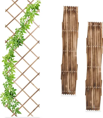 Produktbild von Relaxdays Rankgitter, ausziehbar, 3er Set, Rankhilfe Kletterpflanzen, 180x60 cm, Garten, Balkon & Terrasse, Holz, braun
