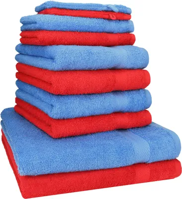 Produktbild von Betz 10-tlg. Handtuch-Set PREMIUM 2 Duschtücher 4 Handtücher 2 Gästetücher 2 Waschhandschuhe  Farbe:  rot & hellblau