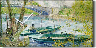 Produktbild von Wandkunst Leinwand Bild Uhr Geräuschlos Kunstdruck 60x30 Fischen im Frühling - weiße Hände