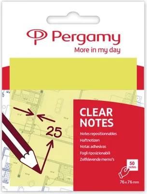 Produktbild von Pergamie – transparente Notizzettel, ft 76 x 76 mm, 50 Blatt, gelb