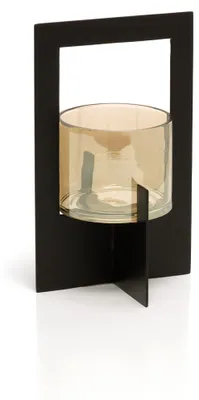 Image de Bougeoir laiton et verre noir 13x13x21cm