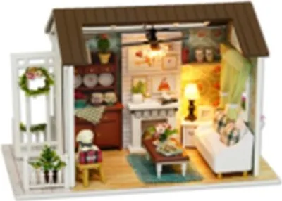 Image de Maison de poupées modèle salon en bois à assembler LED 8008-A