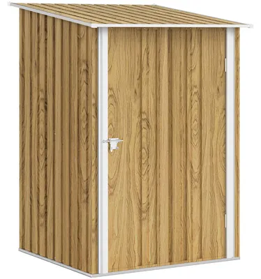 Image de Petite cabane de jardin, 100x104x160 cm, en acier galvanisé, avec porte battante, idéale pour le jardin, la terrasse, le stockage. Robuste, durable, résistante aux intempéries, de couleur marron clair