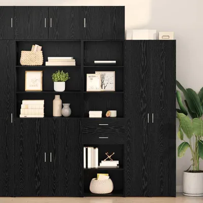 Zdjęcie produktu dla vidaXL Wysoka komoda w kolorze czarnym, imitacja dębu 50 x 42,5 x 225 cm Materiał drewnopochodny