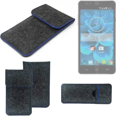 Produktbild von K-S-Trade Handy-Hülle Schutz-Hülle kompatibel mit Qilive Q4 5.5 Filztasche Pouch Tasche Case Sleeve Filzhülle dunkelgrau, blauer Rand