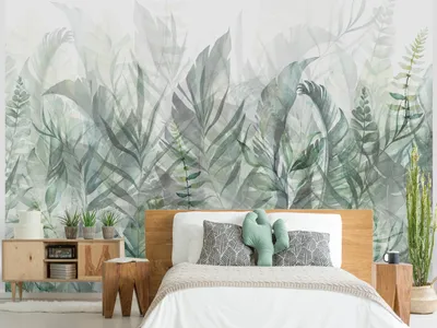 Produktbild von Vlies Fototapete grüne Blätter 350x256 cm Tapeten Wandtapete XXL Natur Pflanzen Botanik wie gemalt b-A-0696-a-b